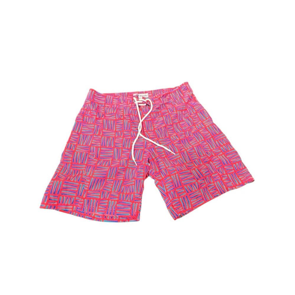 Trunks Surf & Swim Men's Geometric Print Drawstring Board Shorts Red Blue Sz 36